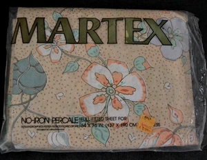 Vintage Martex Spannbettlaken FLORAL Perkal Neu in Verpackung Pfirsich/Lavendel/Multi MCM - Bild 1 von 4
