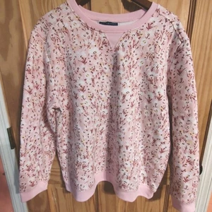 Karen Scott Sport XL Sweatshirt Pink Daisy Floral Fleece Pullover Soft Cozy - Picture 1 of 9