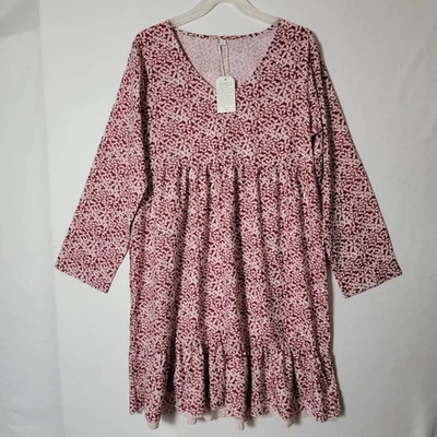 Made With Love Womens Dress Sz L Knee Length V-Neck Long Sleeve Red & Pink NWT - Image 1 of 4