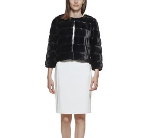 Chaqueta encogida de hombros manga 3/4 negra de piel sintética talla S Calvin Klein nueva con etiquetas precio de venta sugerido por el fabricante 99 USD - Imagen 1 de 17
