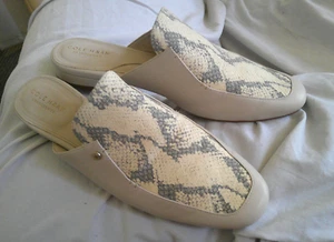 COLE HAAN GRANDSERIES WOMENS PYTHON TRIM BEIGE LEATHER  MULES/SLIDES, SIZE 10B - Picture 1 of 9