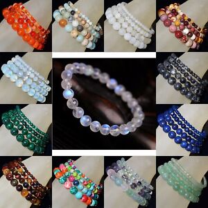 Handmade Natural Gemstone Round Beads Stretch Bracelet 4mm 6mm 8mm 10mm 7.5"