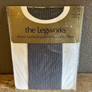 New The Legworks Black Gray Size 3 Patterned Vintage Pantyhose - Picture 1 of 2
