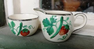 Vintage Gray's Pottery Lusterware Mini Creamer & Sugar Hand Painted Strawberries - Picture 1 of 7