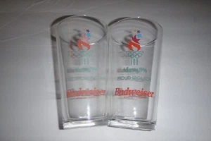 2 Pc Atlanta 1996 Proud Sponsor Bud Weiser King of Beers Glasses 6in tall - Picture 1 of 4