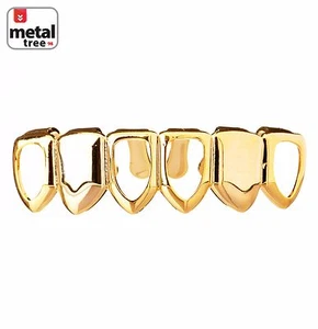 Men's Hip Hop Grillz Plain 4 Open Face Gold Plated Bottom Teeth S001 CSF G - Picture 1 of 3