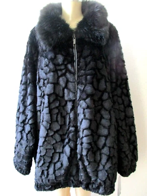 Abrigo de piel sintética Adrienne Landau negro cuello medio manga larga 3X nuevo con etiquetas Foto 1 de 4