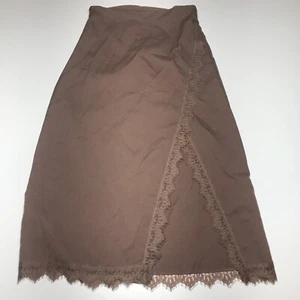 Gonna donna shein taglia M marrone pizzo orlo midi dritto spacco sfoderata - Foto 1 di 14