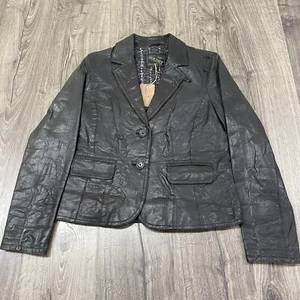 Old Navy Womens Genuine soft Leather Jacket 2 Button Black Size Medium NWT - Picture 1 of 9