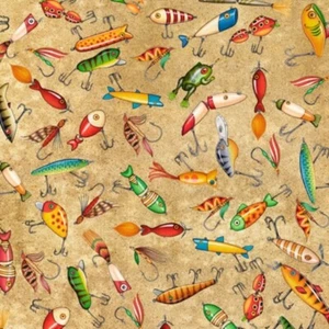Fat Quarter Fishing Flies, Floats And Lures 100% Cotton Quilting Fabric - Picture 1 of 1
