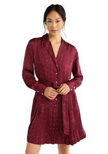 Free Assembly Women's Maroon Pleated Mini Shirtdress with Long Sleeves SZ XL NEW - Picture 1 of 5
