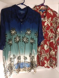 2 Croft&Barrow kurzärmlige Freizeithemden Herren XL Hawaii weinrot/blau geknöpft - Bild 1 von 12