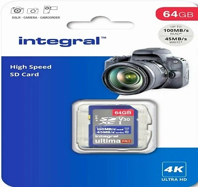 64GB SD Card U3 SDXC Class 10 TF Memory For SONY Handycam Cameras 4K UHD Video - Image 1 of 2