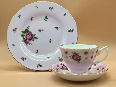 Royal Albert New Country Roses pink design tea cup, saucer & side plate trio. - image 1 of 4