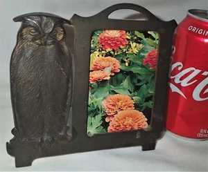ANTIQUE CAST IRON C.J.O. JUDD OWL BIRD CALENDAR FRAME w EASEL PICTURE ART MIRROR - Picture 1 of 14