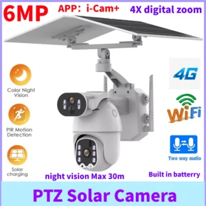 Solar Powered PTZ Security 6MP Wireless WiFi/4G Home Outdoor IP CCTV Camera Mic - Picture 1 of 14