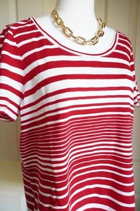 BLUE ILLUSION Top Size 2L / 18 Tee T-Shirt Stripe Cotton Red White Nautical - Picture 1 of 13