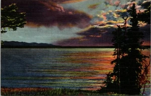 Yellowstone Lake Sunset National Park Wyoming Postcard UNP Linen - Bild 1 von 2