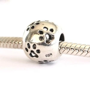 NUEVO Brazalete Europeo de Plata Esterlina 925 Dije Cuentas Perro Mascota Estampado Pata - Imagen 1 de 3