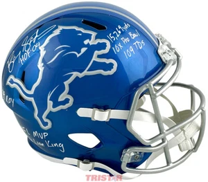 Casco de tamaño completo firmado por Barry Sanders Detriot Lions Flash estadísticas de carrera TRISTAR - Imagen 1 de 2