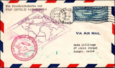 Scott C15 - $2.60 Graf Zeppelin FDC - Flown Typed Address SCV - $1000.00 - Image 1 of 2