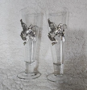 2000 Arthur Court Animal Series Pilsner Glasses With Pewter Bird Animal Bust - Picture 1 of 18