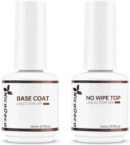 Nicedeco Base y Top Coat Semipermanente UV LED Soak off Kit de Uñas Sin - Imagen 1 de 9
