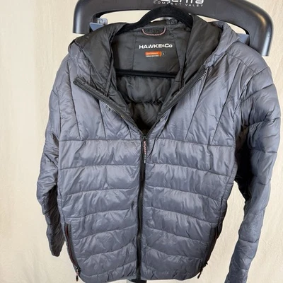 Hawke & Co Jacket Mens Large Gray Hooded Packable Puffer Coat Lightweight - Image 1 of 3