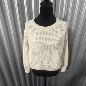 Altar'd State Pullover Damen klein creme Grobstrick Chenille Waffelmuster Rundhalsausschnitt - Bild 1 von 13