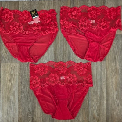 Paquete de 3 bragas cortas Wacoal rojas con ribete de encaje corte alto talla 7 grandes Foto 1 de 4