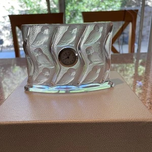 Lalique France crystal clock w owl design SIGNED - Picture 1 of 15