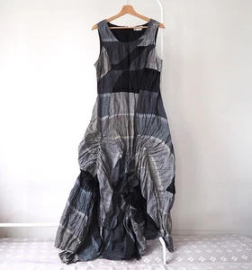Vestido largo asimétrico a cuadros de lino Ivan Grundahl lagenlook vanguarde L (p1) - Imagen 1 de 9