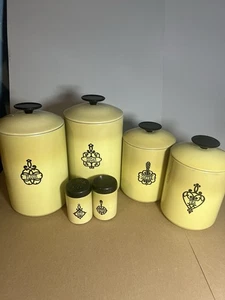 Set 6 pezzi bidoni vintage West Bend alluminio oro giallo con coperchi - Foto 1 di 11