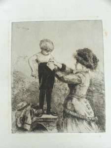 Original Grafik von Willem Linnig  Kind mit Frau - Picture 1 of 3