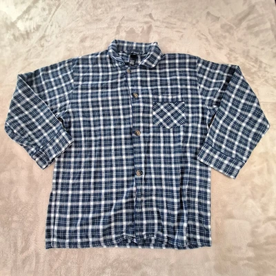 Bill Blass Flannel Shirt Mens Medium Blue Check Casual Button - Image 1 of 4