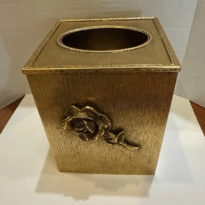 DE COLECCIÓN ESTILO CONSTRUIDO SQ. FUNDA CAJA PAÑUELO ROSA DORADO, HOLLYWOOD REGENCY MCM - Imagen 1 de 6
