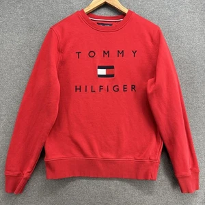 Tommy Hilfiger Logo Sweatshirt Men's Medium Red Classic Design Casual Wear - Picture 1 of 9