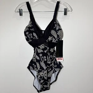 NWT Roxanne swimsuit size 10 34D cup one piece Black Gray Print - Picture 1 of 5