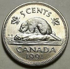 1991 CANADA 5 Cent Nickel Uncirculated Coin From Mint Roll UNC Low Mintage