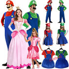 Super Mario Bros Luigi Princess Peach Costume Halloween Dress-Up Kids Adults UK◢
