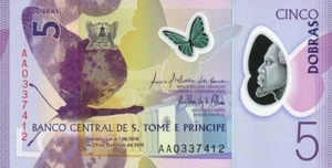 Sao Tome e Principe (Saint Thomas) 5 Dobras 2018 AA prefix POLYMER - Picture 1 of 3