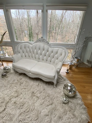 Antique Victorian Sofa White Upholstery  SITE Cover