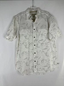 Cabelas Vented Outdoor Fishing Shirt Mens Size M White Fish Print Short Sleeve - Picture 1 of 19