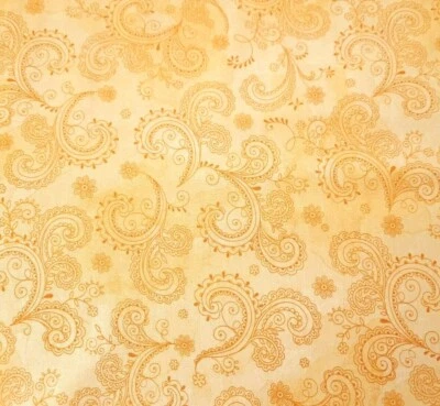 Soiree BTY Quilting Treasures Tonal Orange on Light Yellow Floral Paisley - Image 1 of 3