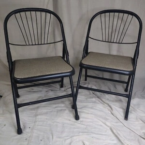 Set Of Two Vintage Durham Folding Metal Office Chair Chairs - Picture 1 of 19