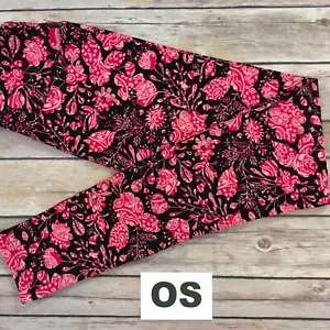 OS LuLaRoe Leggings ~ DUNKELROSA & SCHWARZES BLUMENMUSTER ~ Größen 2-10, ONE SIZE - Bild 1 von 3