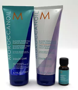 Trío de champú, acondicionador y aceite Moroccanoil rubio perfeccionador púrpura - Imagen 1 de 1