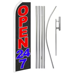 Open 24/7 Advertising Swooper Feather Flutter Flag & Pole Kit Open 24 hours - Picture 1 of 9