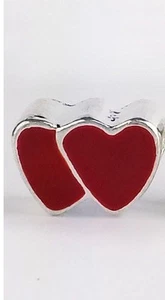 *NEW Red Enamel Double Heart Love .925 Silver Charm for Charm Bracelets - Picture 1 of 4