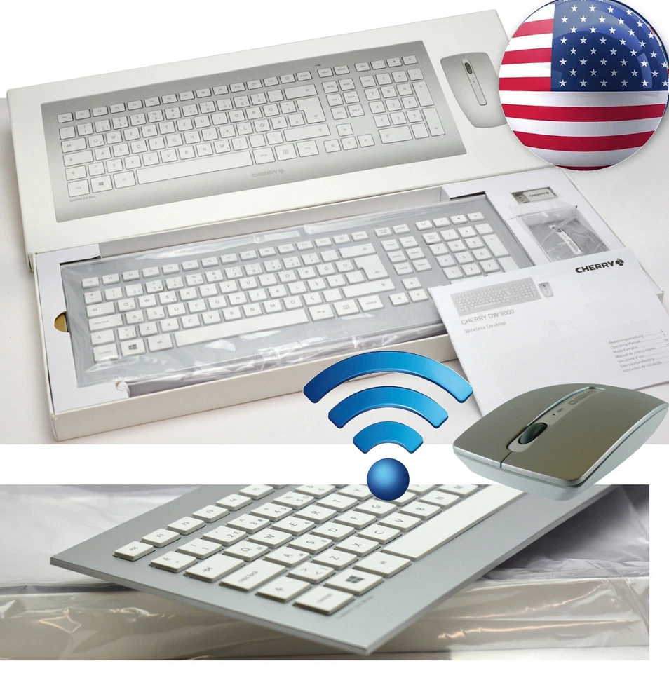 Cherry DW8000 Design Wireless Set Keyboard Mouse 2.4GHz JD-0300 Alu English New - Image 1 of 1